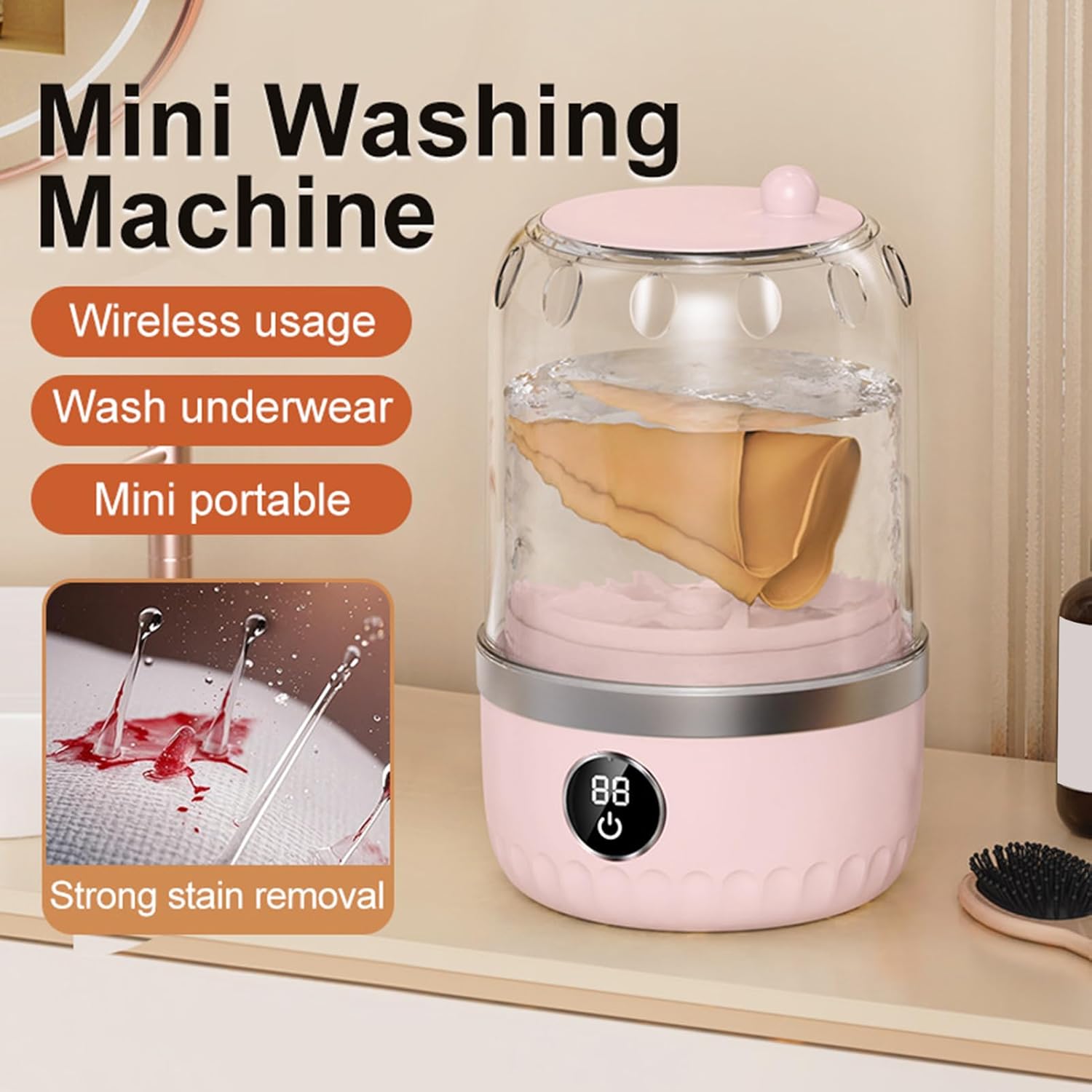 Underwear Washer, Portable Rechargeable Mini Washing Machine for Underwear, Cordless Small Laundry Machine for Underwears Socks, Mini Design for Apartment Camping Travel