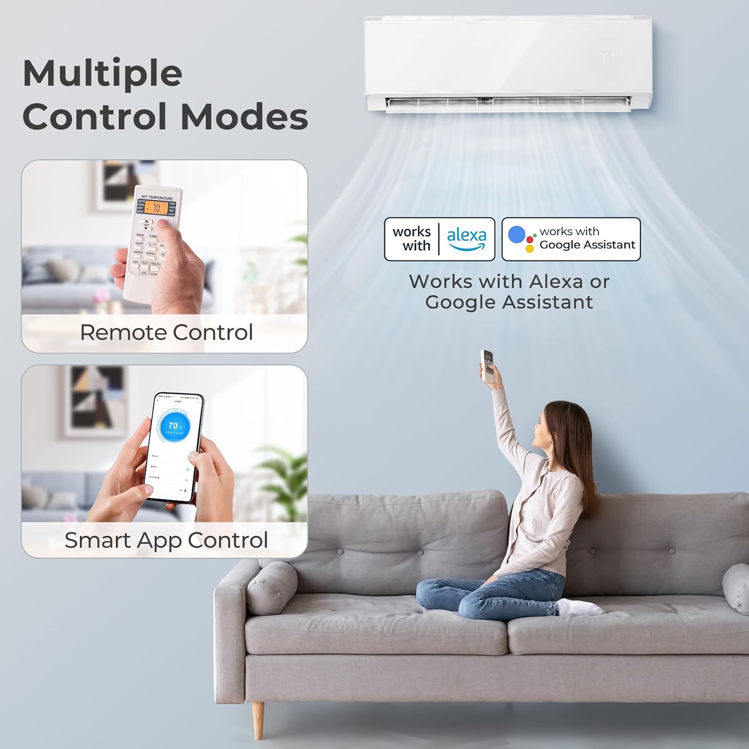 KOTEK 12000 BTU Mini Split AC/Heating System, 22 SEER2 Split Air Conditioner w/Heat Pump, Inverter Compressor, WIFI Enabled, Cools Up to 750 Sq.Ft, 208-230V (White, 22000 BTU, 21 SEER2)