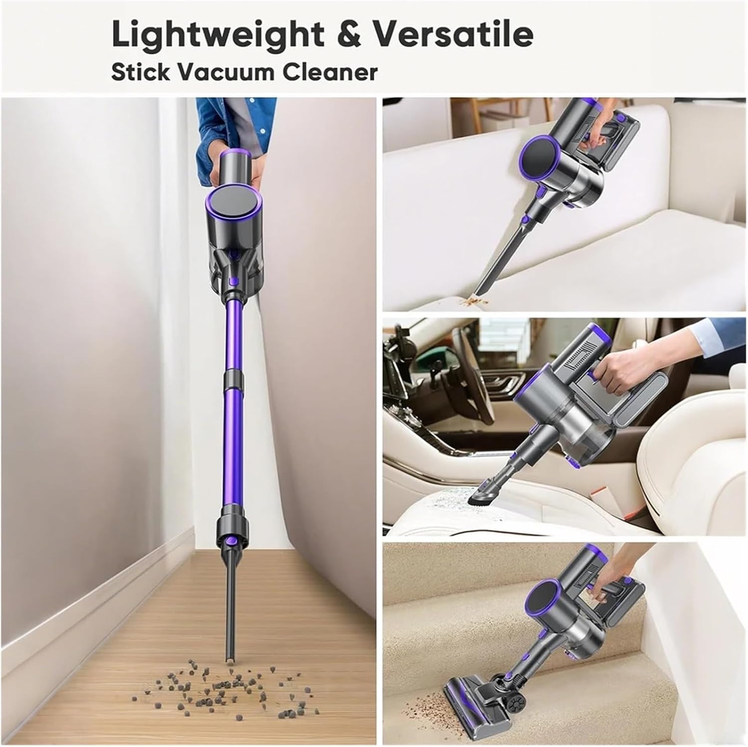N12 Cordless Vacuum Cleaner, 200W Powerful Motor, 6-in-1 Ultra Lightweight Stick Vacuum, 45 Mins Runtime For Carpet Hard Floor Pet Hair Home Cleaning(N12 Blue)