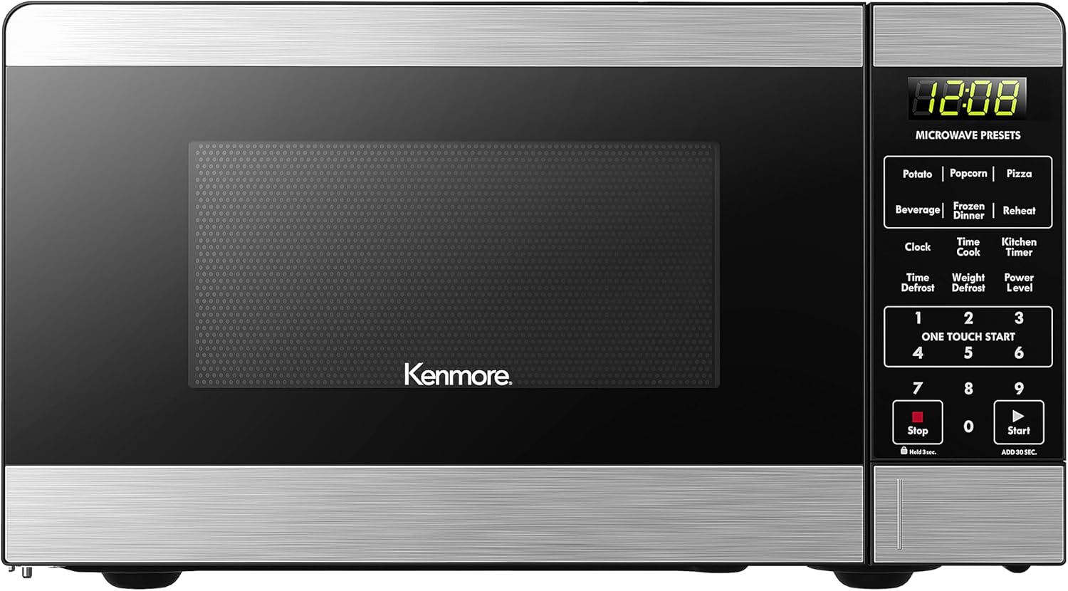 Kenmore Countertop Microwave, 6 Auto-Preset Menus, Child Lock, Defrost & Express Cooking Features, 1.1 Cu Ft, Stainless Steel