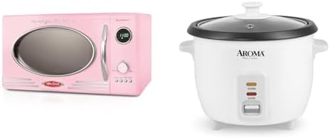 Nostalgia Retro Countertop Microwave Oven - Large 800-Watt - 0.9 cu ft & Aroma Housewares Aroma 6-cup (cooked) 1.5 Qt. One Touch Rice Cooker, White (ARC-363NG)