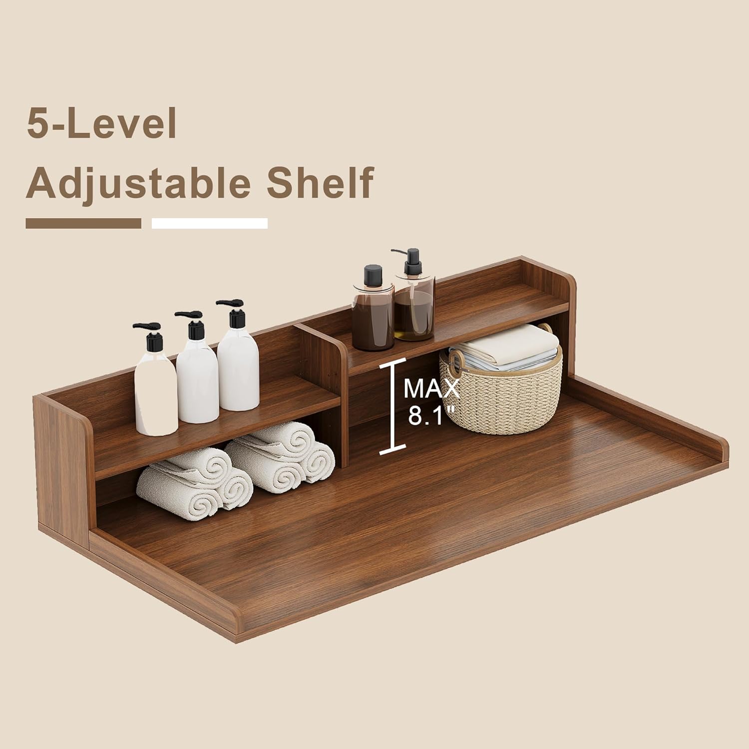 ChooChoo 2-Tier Washer Dryer Countertop with Adjustable Shelf, Spacious Laundry Room Storage for Folding Clothes and Efficient Organization, Walnut