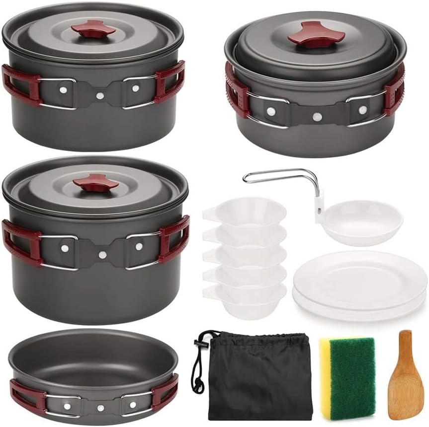 Outdoor Camping Cookware Kit Non Stick Pans Lightweight Cooking Set and Pots for Trekking Hiking Picnic
