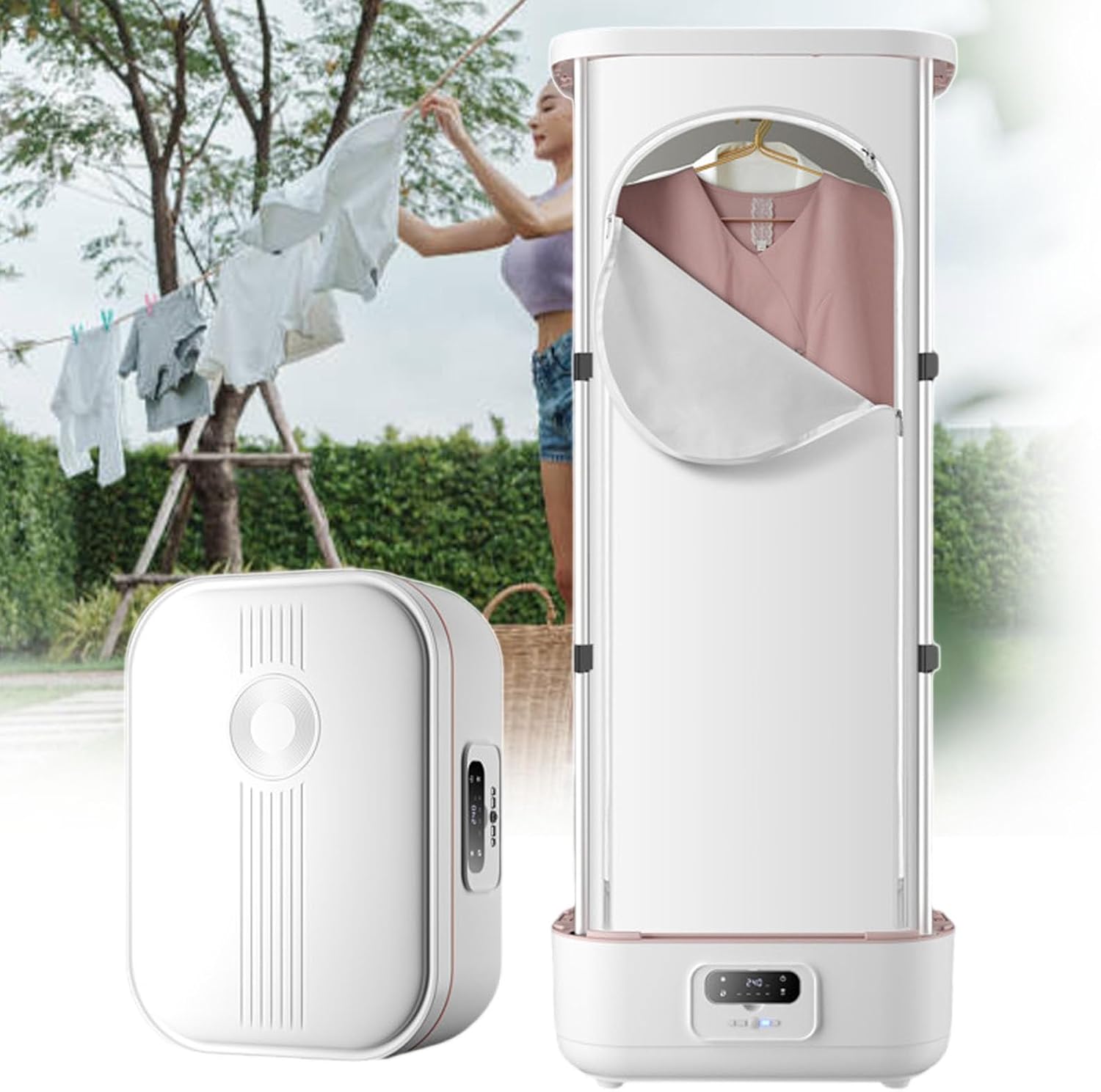 Folding Clothes Dryer, Portable Drying Machine with Timer, 59 Inch Laundry Drying Wardrobe with Large Capacity, for Travel/Camping/Business/Household Use, with Touch Control Panel