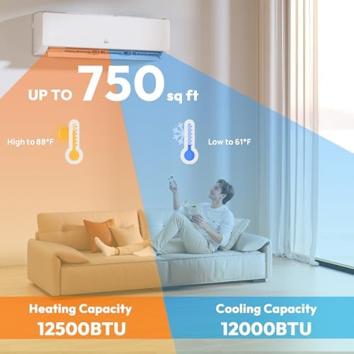 12000 BTU Mini Split Ac/Heating System, 19 SEER2 115V Air Conditioner Inverter Heating and Cooling, Wall Mounted Ductless ac split units Cools Up to 750sq.ft, 24H Timer, Installation Kit