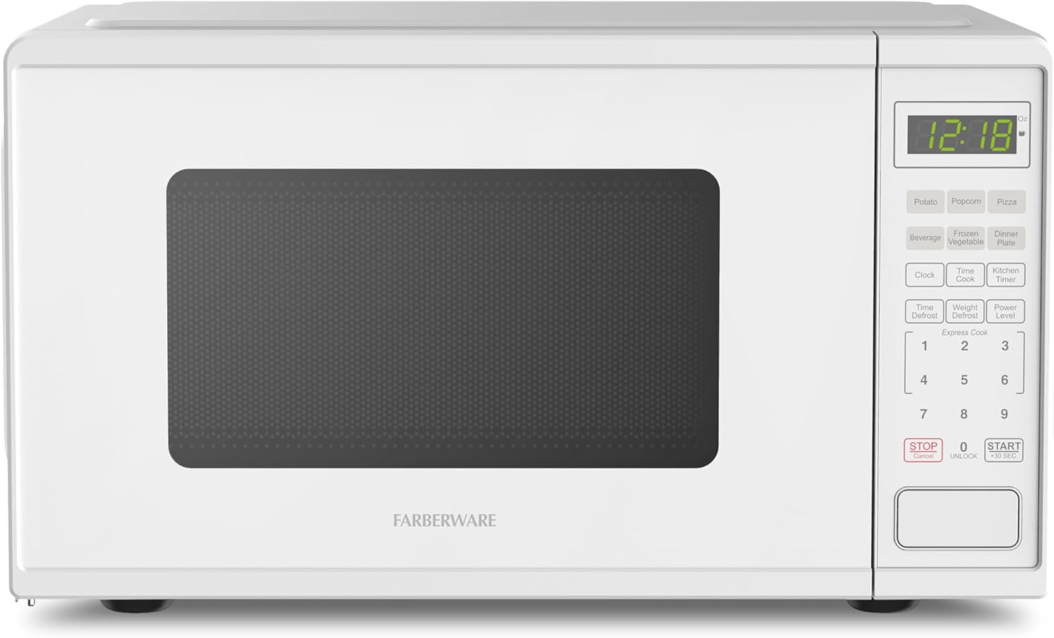 Farberware 0.9 Cu. Ft. Countertop Microwave Oven – 900 Watts Power, Auto Cook Settings, Defrost, Easy Clean and Child Safety Lock - White