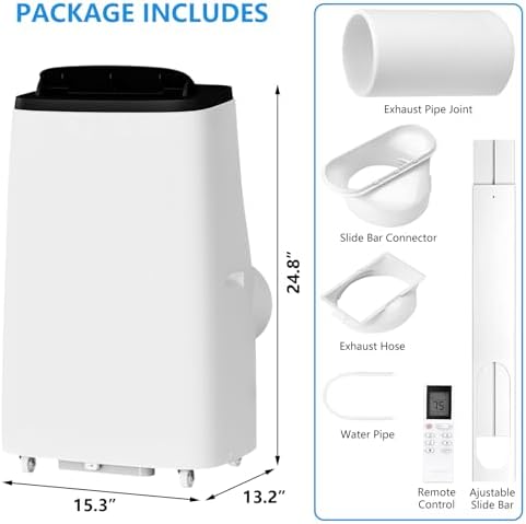 14,000 BTU ASHRAE (9,300 BTU SACC) Smart Portable Air Conditioner with Follow Me Remote – AC Unit for Bedroom & Rooms Up to 700 Sq.Ft, BPACT14WT, Black + White