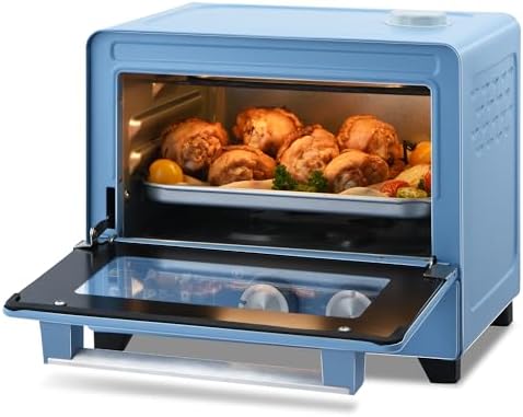 12.7 QT 6-in-1 Air Fryer Toaster Oven with Steam Infusion, Compact, Fast Preheat, Air Fry, Bake, Roast, Broil, Reheat & Steam, Perfect for Small Contertop, Blue