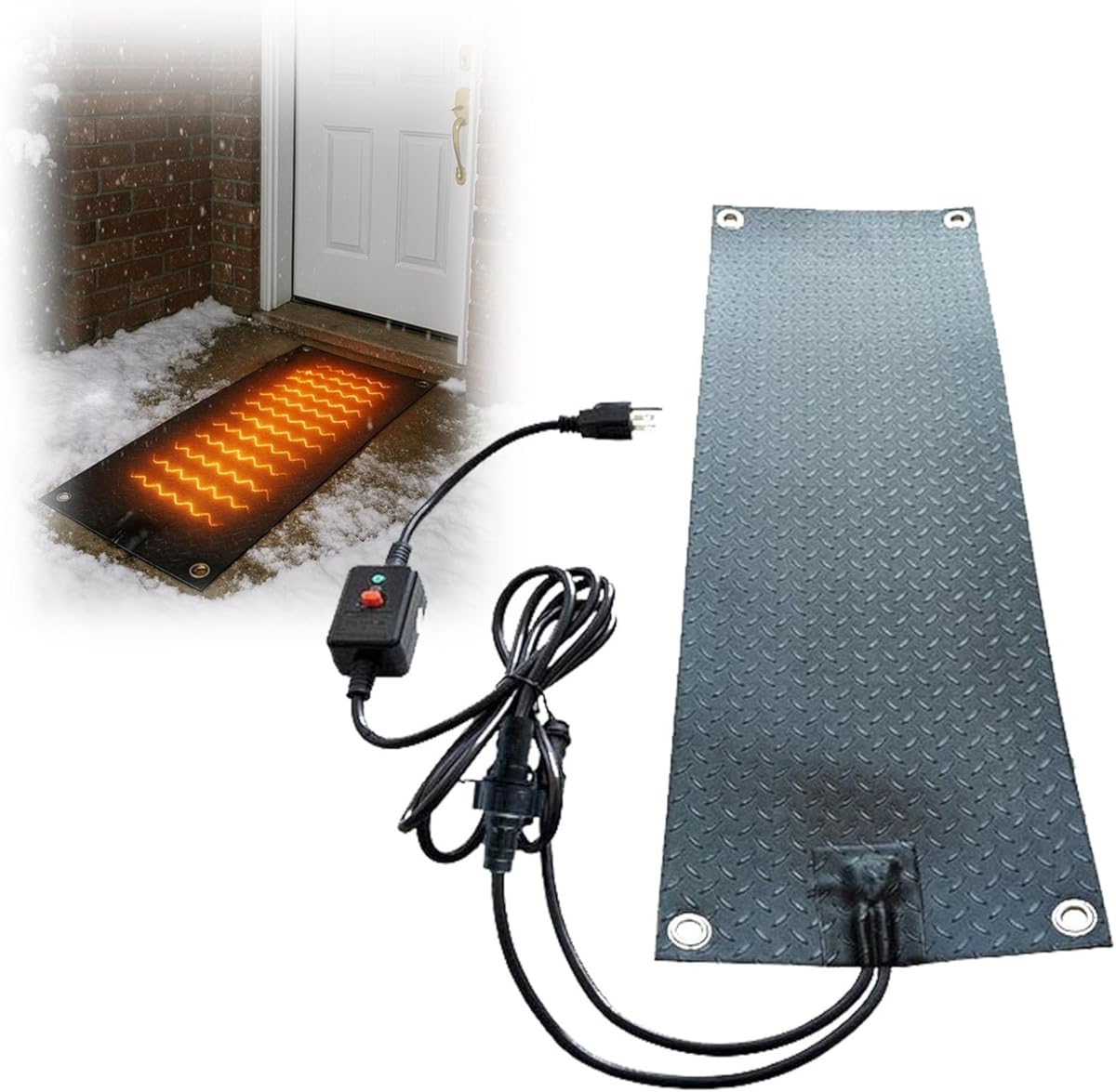 Electric Heated Snow Melting Mats 1/2/3/4/5pcs Rubber Non Slip Outdoor Winter Heated Ground Mat, Waterproof Ice Melt Pads with 6.5ft Power Cord for Decks, Walkway, Steps, Decks(5 Pcs,30x48in)