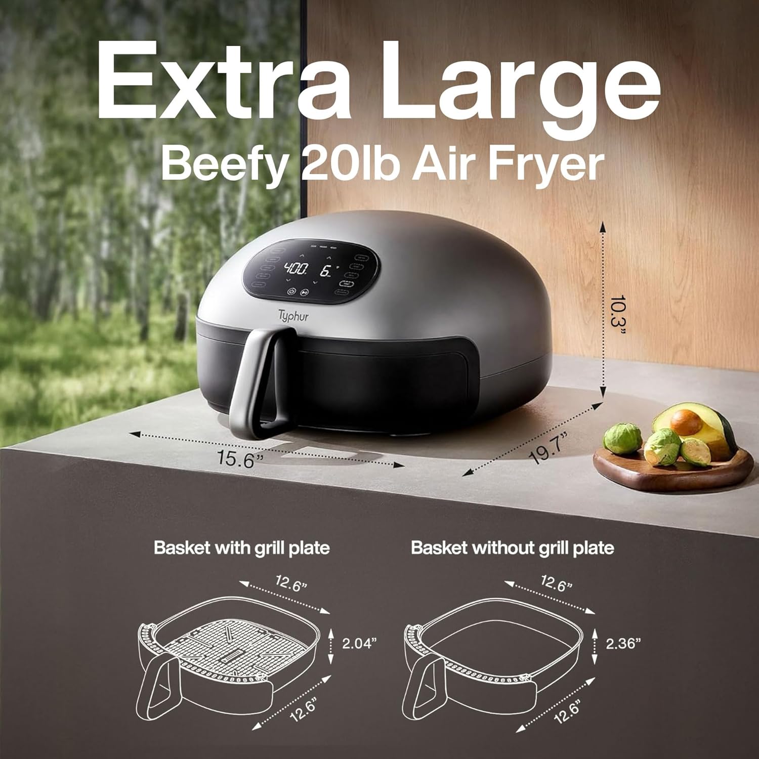 Typhur Dome 2 AI Upgraded Air Fryer, Extra Large Airfryer with Superior Airflow, Self-cleaning Smart Digital Fryer with PFAS free Basket for Quick Easy Meals, Fits a 12