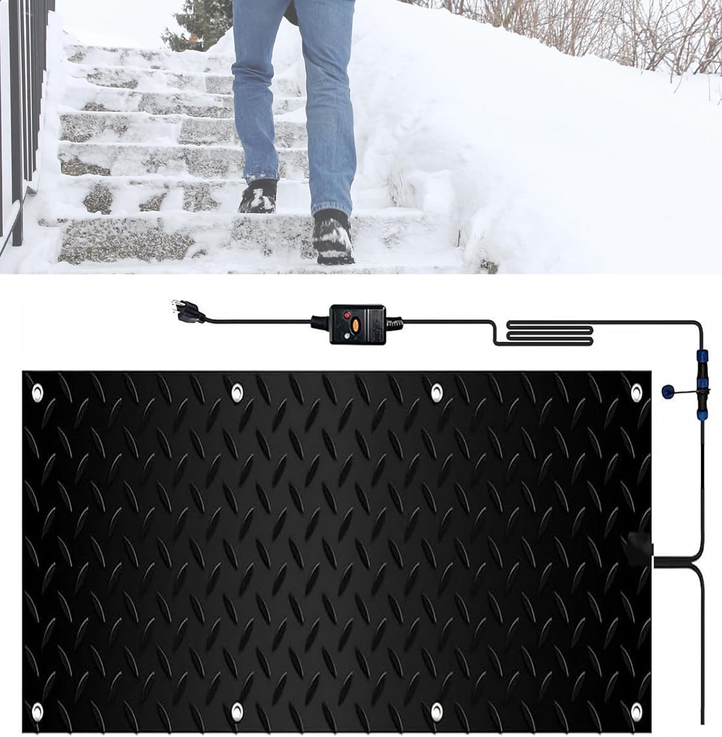 Heated Snow Melting Mats for Entrances 1/2/3/4/5 pcs Heated Outdoor Mats for Stairs- w/Power Cord, Slip-Proof Design for Extra Traction, Winter Outdoor Snow Mat(1 Pcs,10x48in/(25.4x121.9 cm))