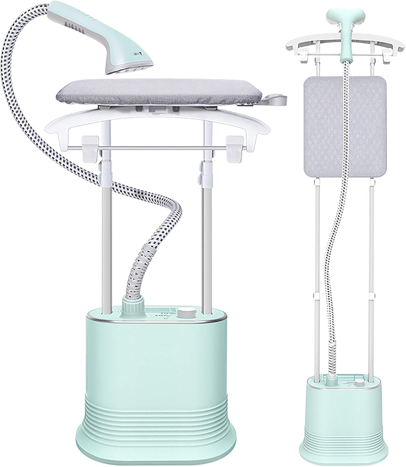 Clothes Professional Vertical Garment Steamer - Full Size Double Pole 2000 W Small Handheld Ironing with Built-in Ironing Board and 1.7 L Water Tank for Household Commercial,Green