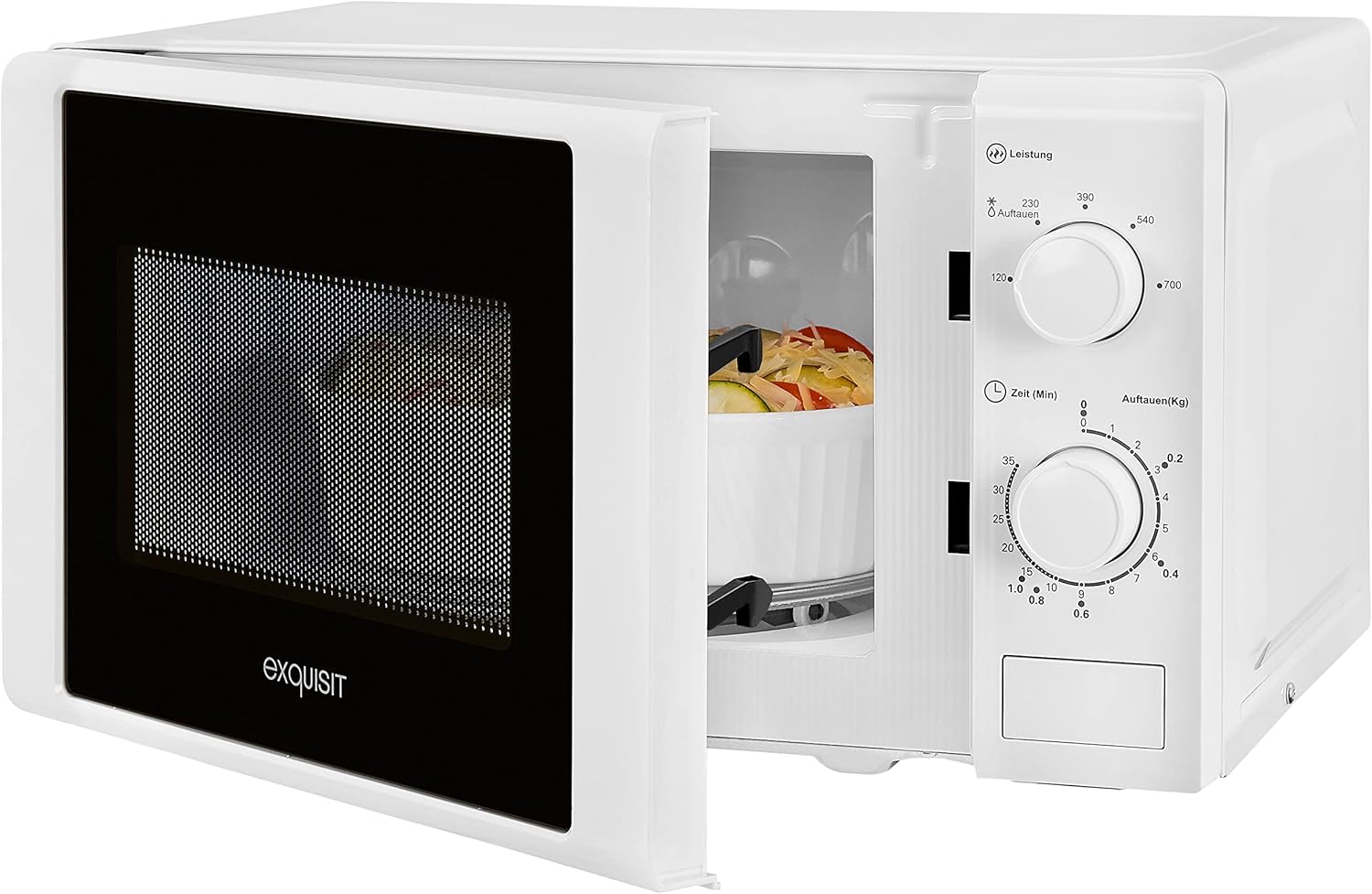 Exquisit MW900-030 Stand Mikrowelle, 44 cm breit, 700W, 20L, 5 Leistungsstufen, white