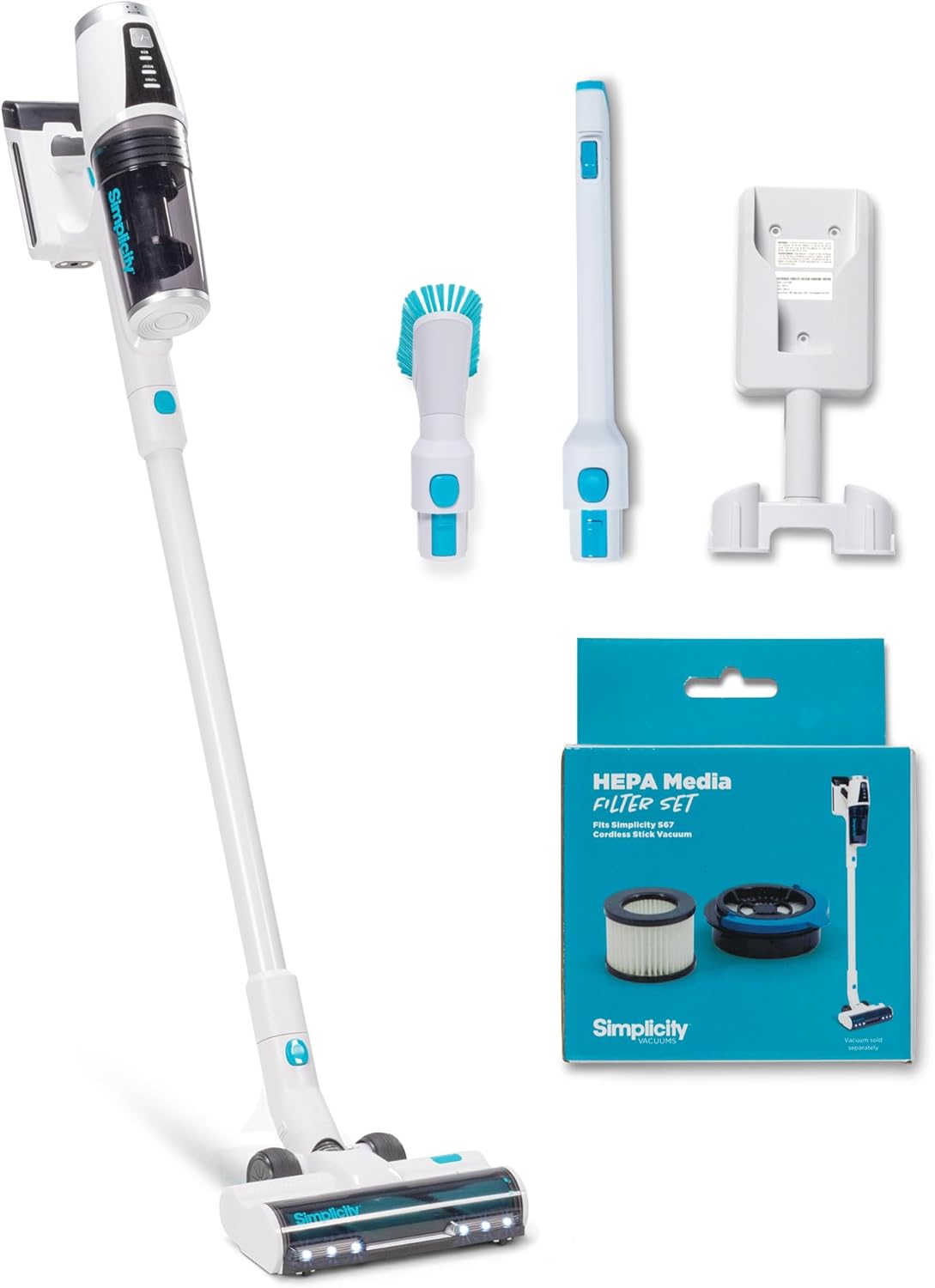 Simplicity Vacuums S67 Bundle, Stick Cordless Vacuum Cleaner and SF67 HEPA Media Filter Set, Powerful on Hardwood Floor and Carpet, Rechargeable Lightweight Cleaner for Home, Pet Hair