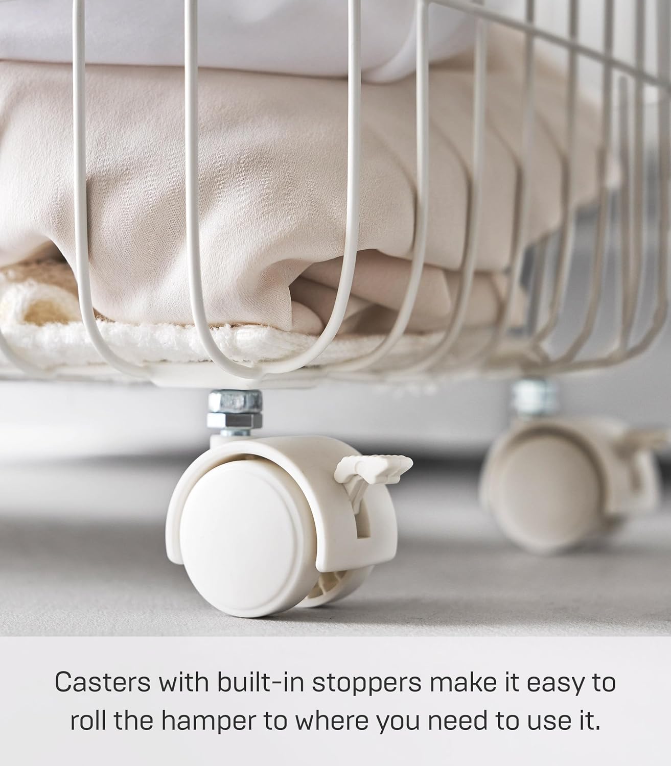 Yamazaki Home Tosca Compact Rolling Laundry Basket Cart - Metal Hamper With Wheels And Handle For Easy Mobility - Space-Saving Storage Solution, 15