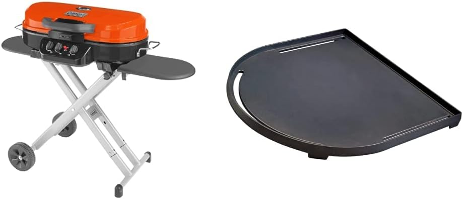 Coleman RoadTrip 285 Portable Stand-Up Propane Grill, Gas Grill Bundle with Cast Iron Griddle