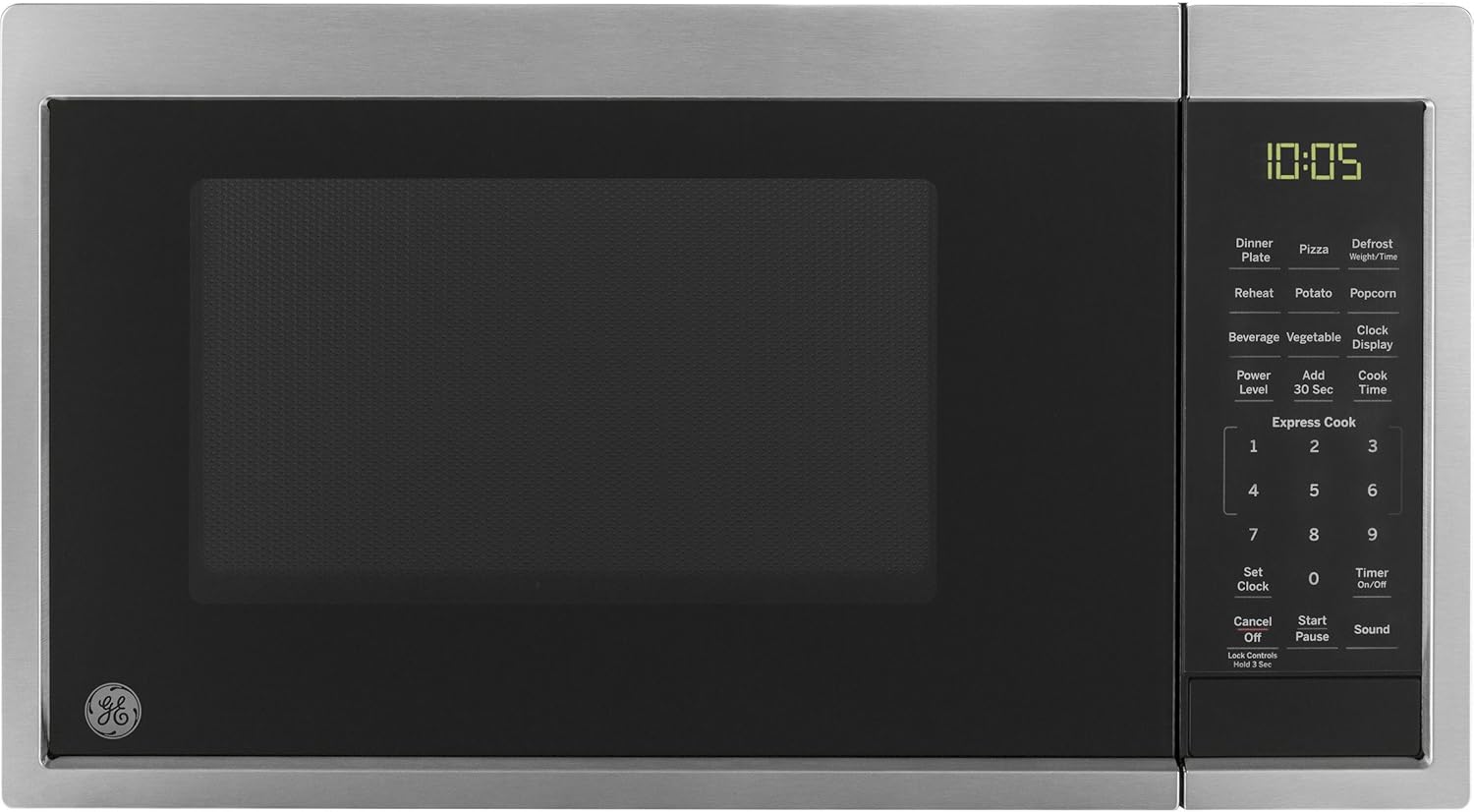 GE Countertop Microwave Oven | 0.9 Cubic Feet Capacity, 900 Watts | Kitchen Essentials for the Countertop or Dorm Room | Stainless Steel