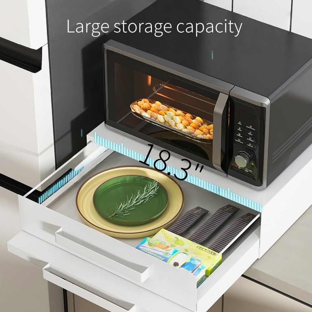 Countertop Microwave Rack with Storage, Adjustable Kitchen Stand for Oven, Rice Cooker & Small Appliances Organizer(Black)