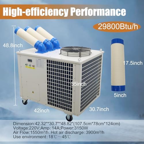 29800Btu/h Industrial Air Conditioner Spot Cooler Portable Commercial Mobile Spot AC 3150W 220V Three Column