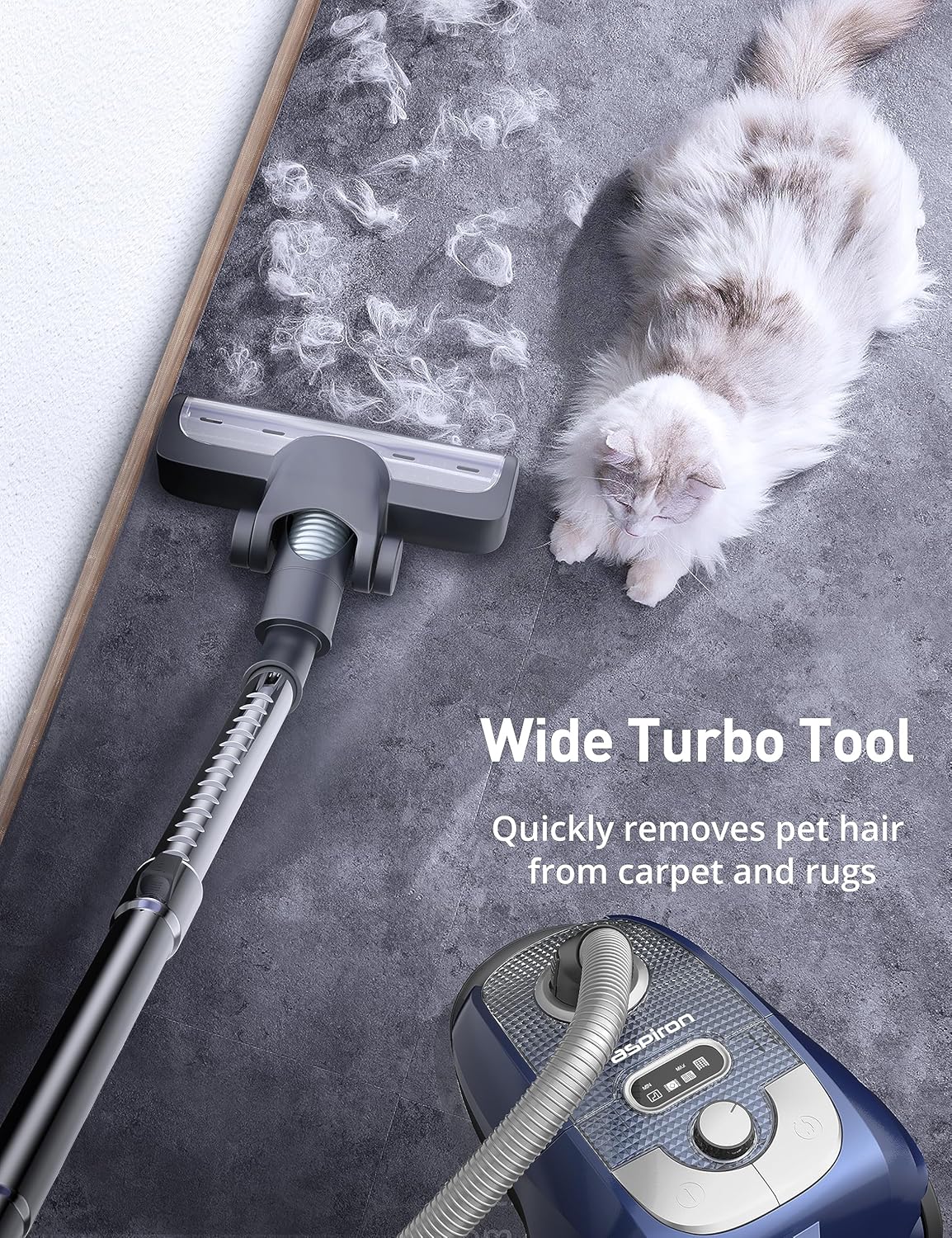 Bagged Canister Vacuum, Aspiron Canister Vacuum Cleaner, 3.5L, H13 HEPA Filter, 5 Cleaning Tools, Pet-Friendly Vacuum Cleaner for Carpets, Hardwood Floors, Stairs, Pet Hair, Household, Blue