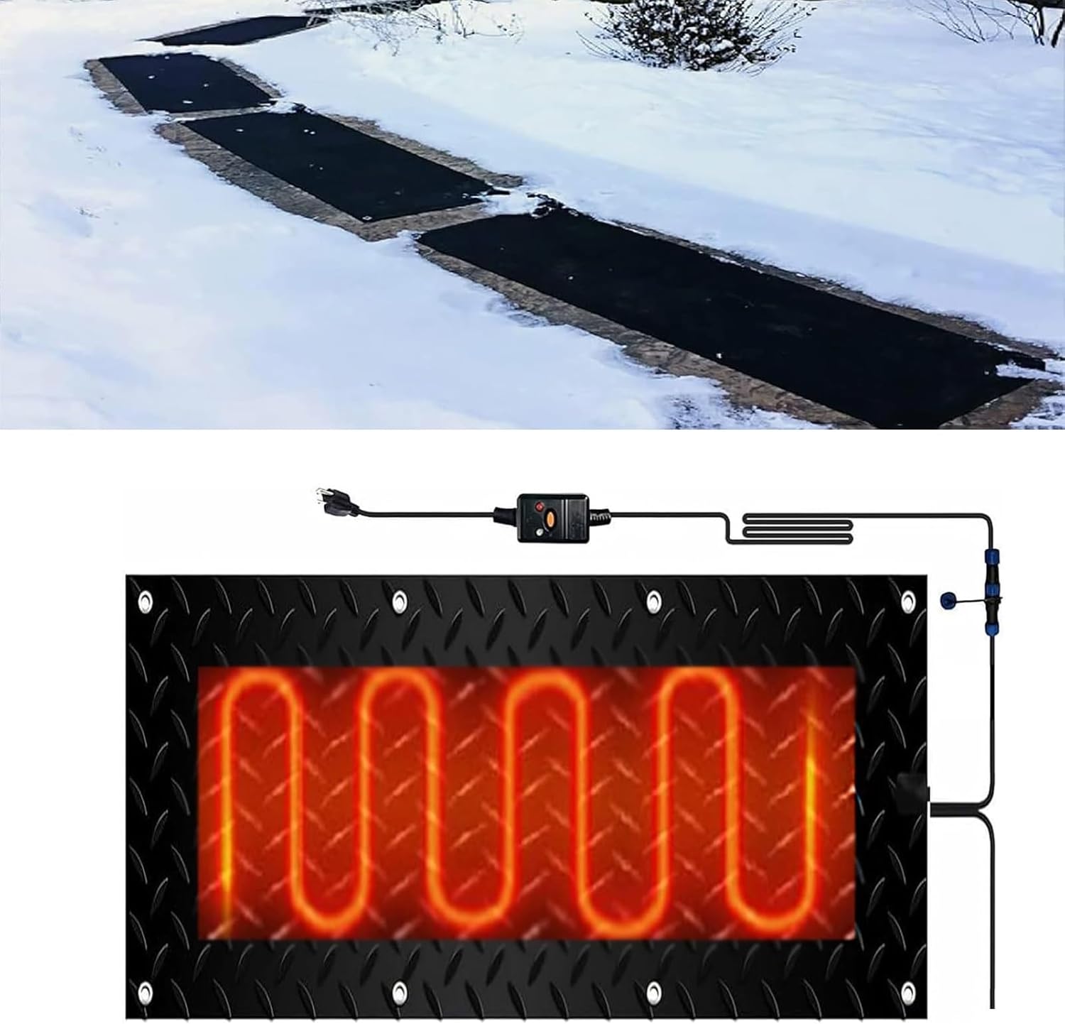 Snow Melting Walkway Mat, 1/2/3/4/5 pcs Anti-Slip Rubber Heated Stair Mat, Electric Snow Melting Mats for Winter Snow Removal,Outdoor Heated Mat Walkway(1 Pcs,25.4x90cm/10inx35.4in)