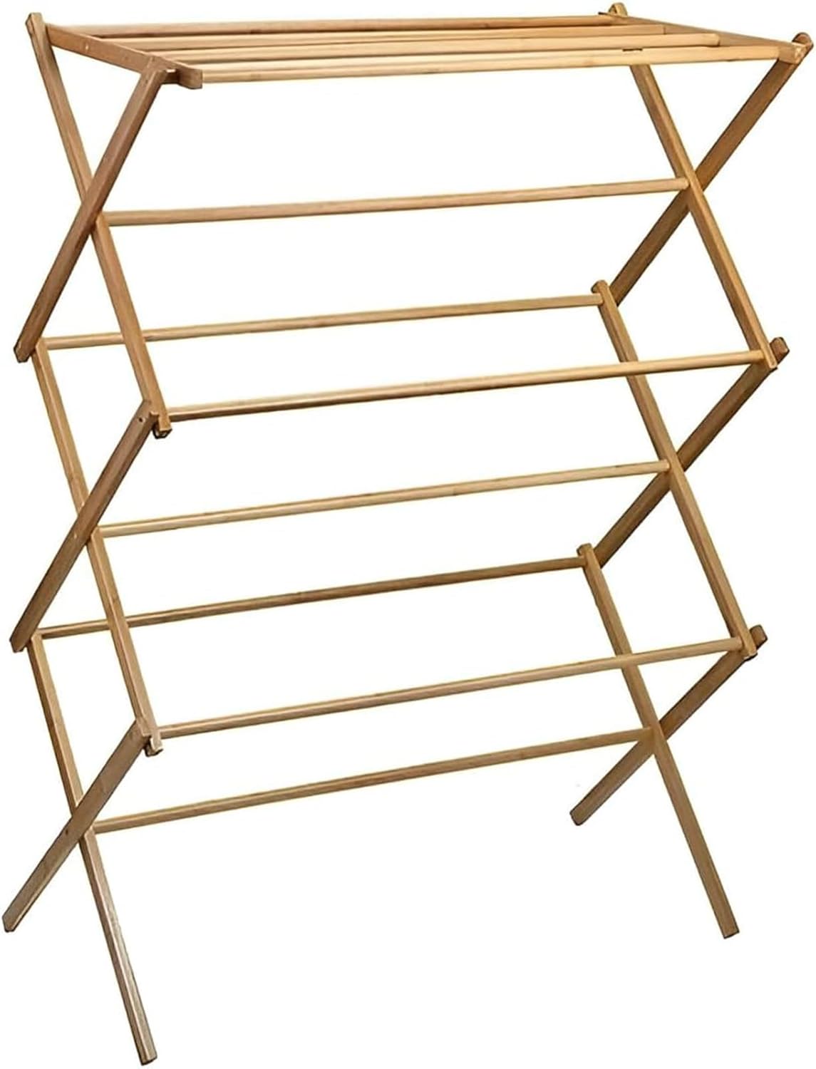 Collapsible Bamboo Drying Rack – Foldable Laundry Drying Stand for Indoor/Outdoor Use – Space-Saving Clothes Rack for Towels, Blankets & Delicates