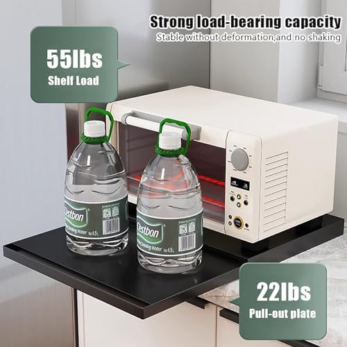 Steel Microwave Stand Countertop with Pull-Out Tray,Kitchen Countertop Pull-Out Organizer,Coffee Tray, Microwave Oven Bottom Rack for Kitchen