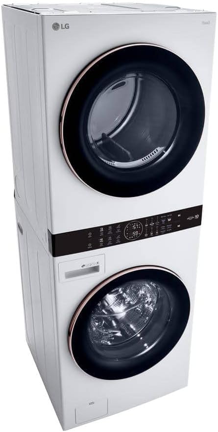 LG WashTower Stacked Smart Laundry Center 4.5 Cu.Ft. Front Load Washer & 7.4 Cu.Ft. Gas Dryer in White WKG101HWA