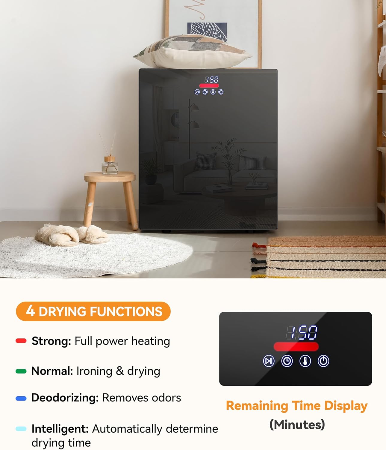 8.8 LBS Portable Dryer, 850W Clothes Dryer with 4 Modes, LCD Panel Control, 1.5 Cu.Ft Drying Machine for Apartment, Dorm, RV, Mirror Appearance, Black&White