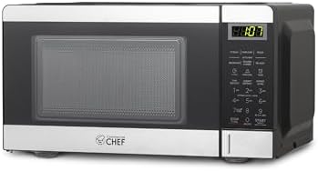COMMERCIAL CHEF 0.7 Cubic Foot Microwave with 10 Power Levels, Small Microwave with Push Button, 700W Countertop up to 99 Minute Timer and Digital Display, Stainless Steel