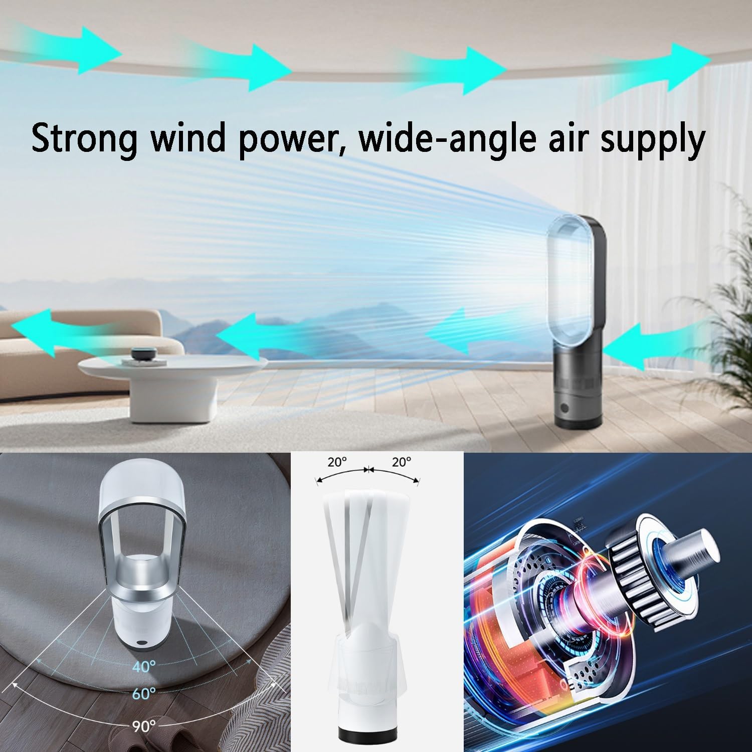 Tower Fans for Bedroom, Oscillating Fans with Remote, Pedestal Fan, Bladeless Fans Used with air conditioners can Quickly circulate Indoor air and Cool Down Quickly;(Gold)