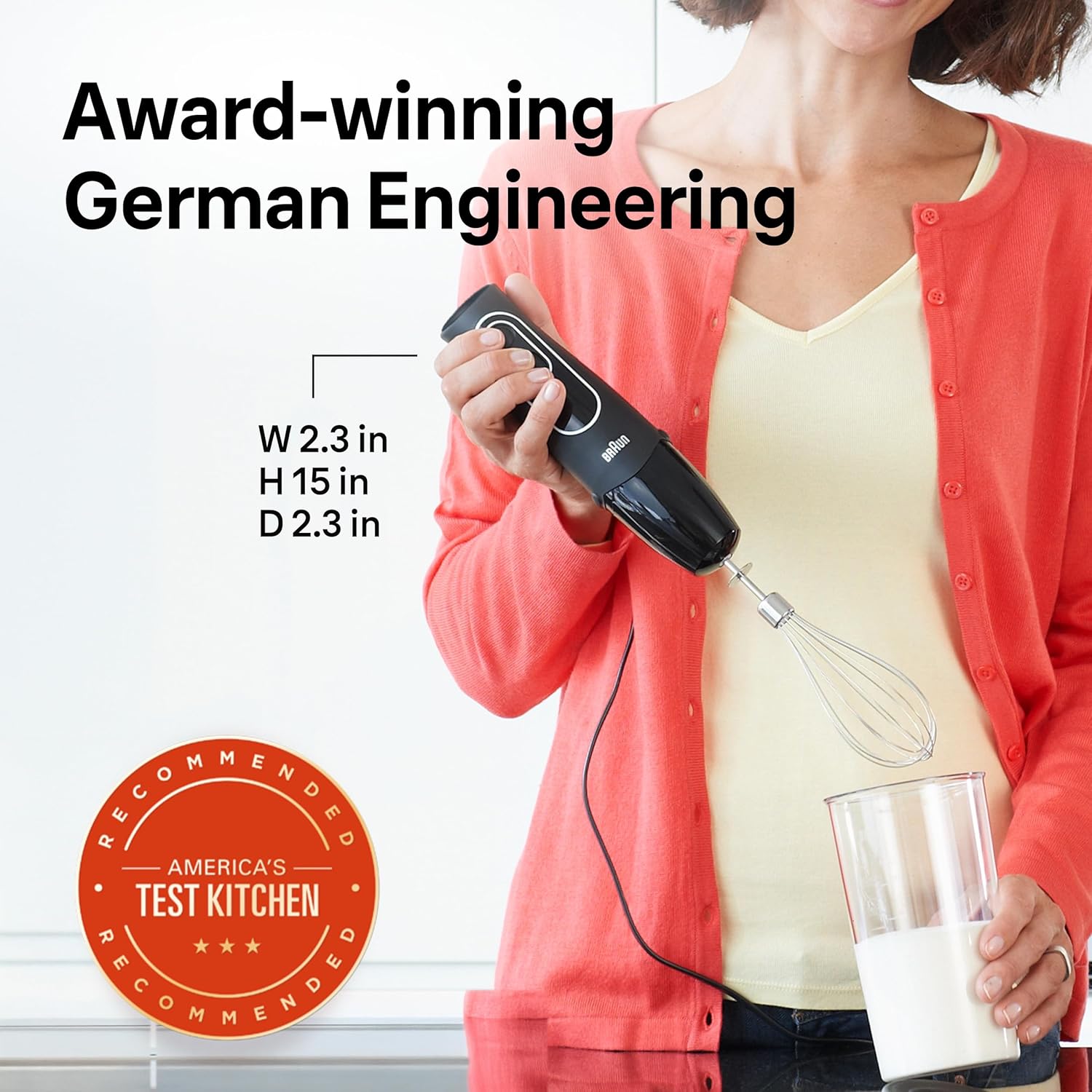 Braun MultiQuick 5 Immersion Hand Blender with Dual Speed + Turbo and Patented Technology, 350W - Includes Beaker and Whisk, Black, MQ505