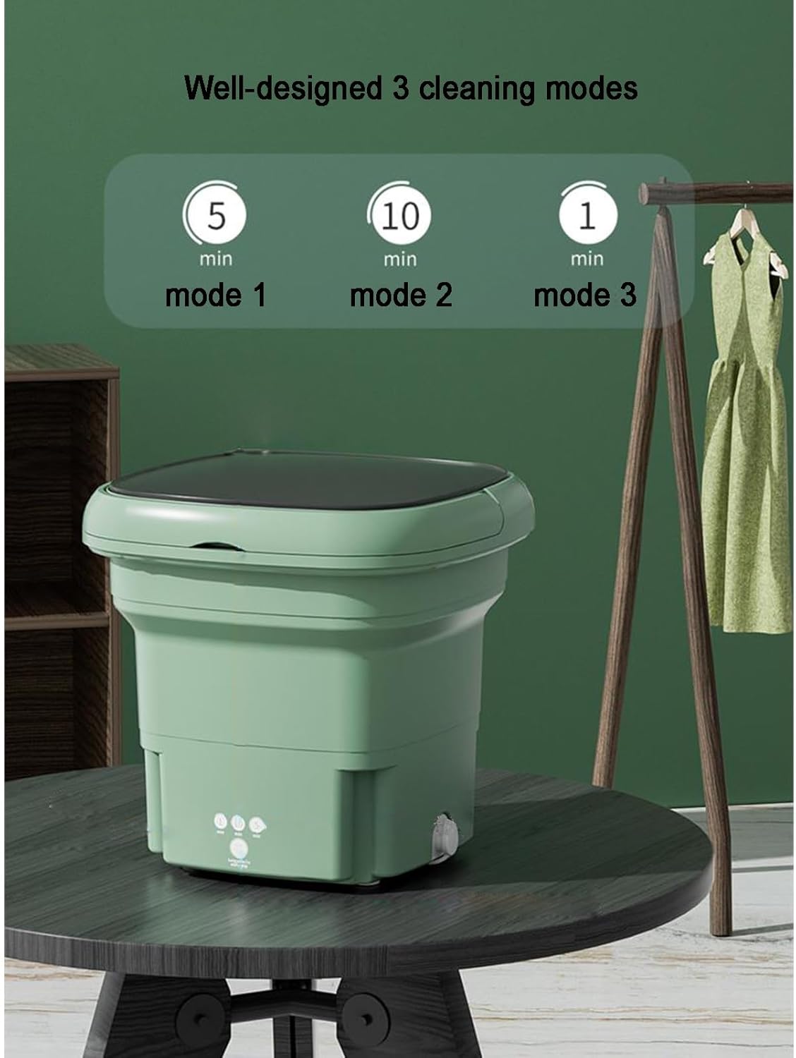 THAMBA 3 L Small Portable Mini Folding Washing Machine, Travel, Work Out, Camping, Apartment Necessities, Washable Socks, Small Laundry (Color : Green+Blue Light)