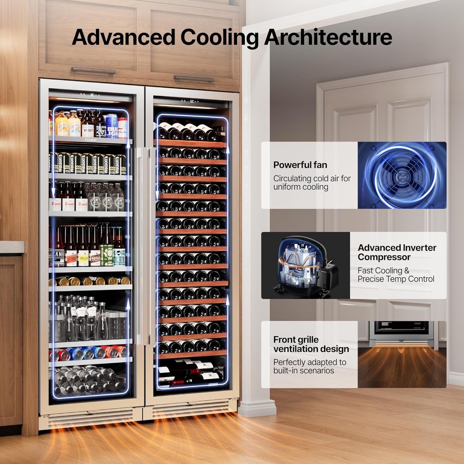 Ca'Lefort 48 Inch Wine and Beverage Fridge, 373 Can and 166 Bottle Wine Cooler Refrigerator, 34-65°F Fridge with Glass Door, 3 LED Built-in/Freestanding for Bar/Kitchen/Resterant (2 Pack Cooler)