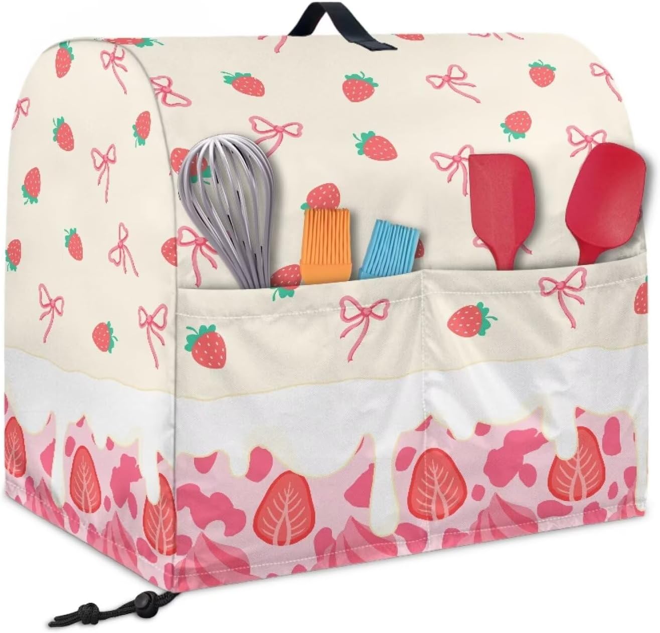 Stand Mixer Cover with Organizer Bags, Blender Accessories Stand Mixer Dust Cover Kitchen Decorations Covers Blender Bags Universal for Kitchen Strawberry Ice Cream