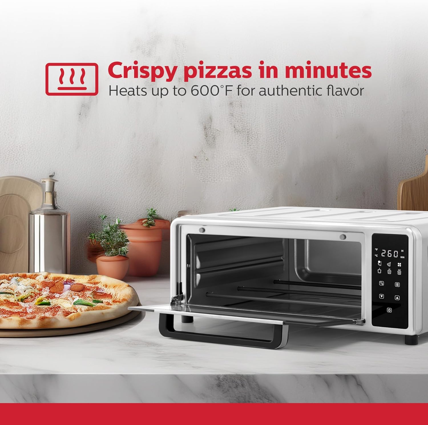 Holstein Housewares 12-Inch Pizza Air Fryer Oven – 600°F Countertop Convection Oven with Hot Air Technology for Baking, Frying & Roasting – Compact, Multi-Function, Energy-Efficient Design