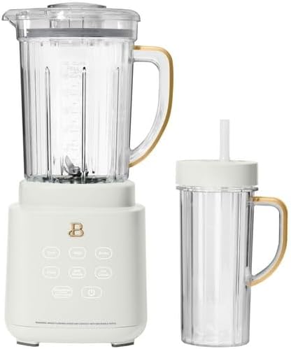 Beautiful PowerExact Blender System with 700W Motor, 50oz Tritan Jar, 20oz Single-Serve Cup, No Drippy Sippy Lid, 3 Speeds & 4 Pre-sets by D'rew Barry'more (White Icing)