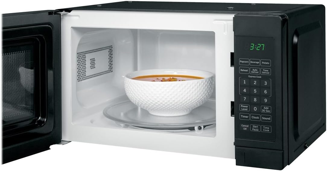 GE Countertop Microwave Oven | Includes Optional Hanging Kit | 0.7 Cubic Feet Capacity, 700 Watts | Kitchen Essentials for the Countertop | Black