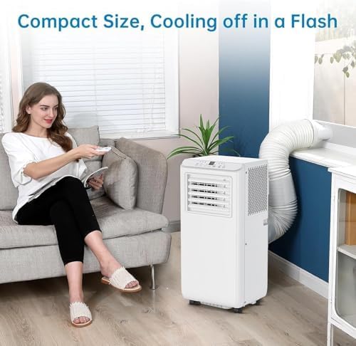 8,000 BTU Portable Air Conditioner - 3-in-1 Cooling, Dehumidifier & Fan for 350 Sq.Ft, Remote Control, Sleep Mode, 2 Fan Speeds, Easy Mobility for Home/Office