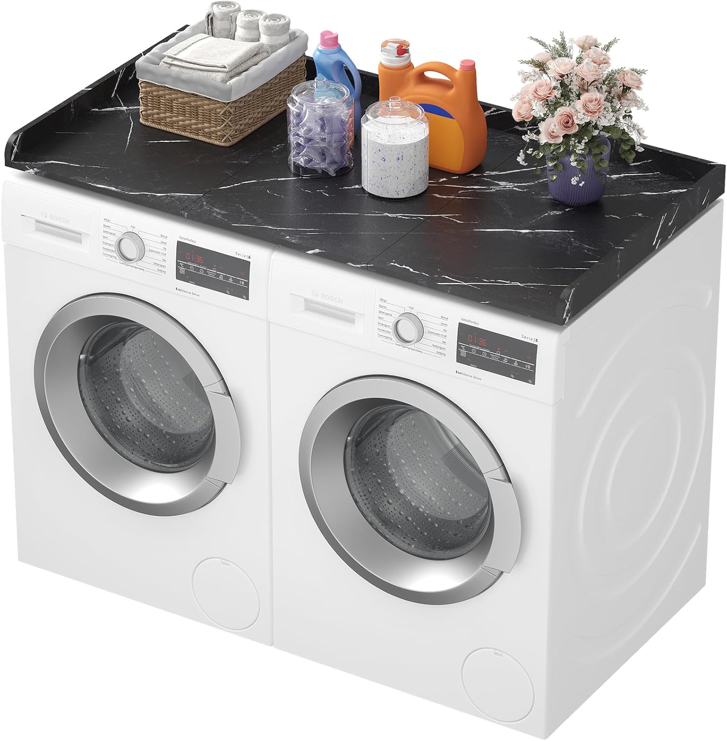 Lifewit Washer Dryer Countertop, Melamine Covers with Edge Rails for The Top, Laundry Room Storage and Organization, 54