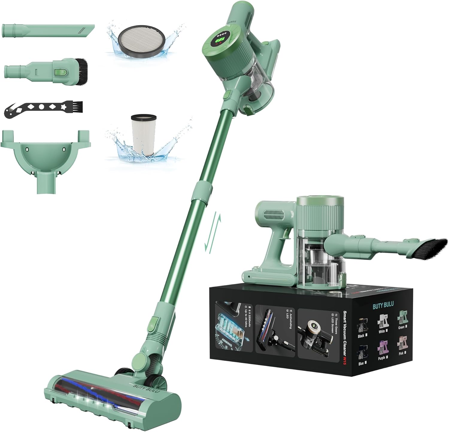 Cordless Vacuum Cleaner, Handheld Stick2200mAh Rechargeable Battery 30KPa Lightweight Small Vac Electirc Broom, 40Mins Runtime for Home Hard Floor Carpet Pet Hair Cleaning, LED Screen