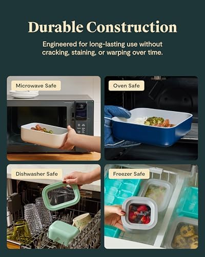 Caraway 2pc Glass Food Storage Set - 4.4 Cup Food Containers (2) - Ceramic Coated - Non Toxic, Non Stick Lunch with Lids - Dishwasher, Oven, & Microwave Safe - Gray