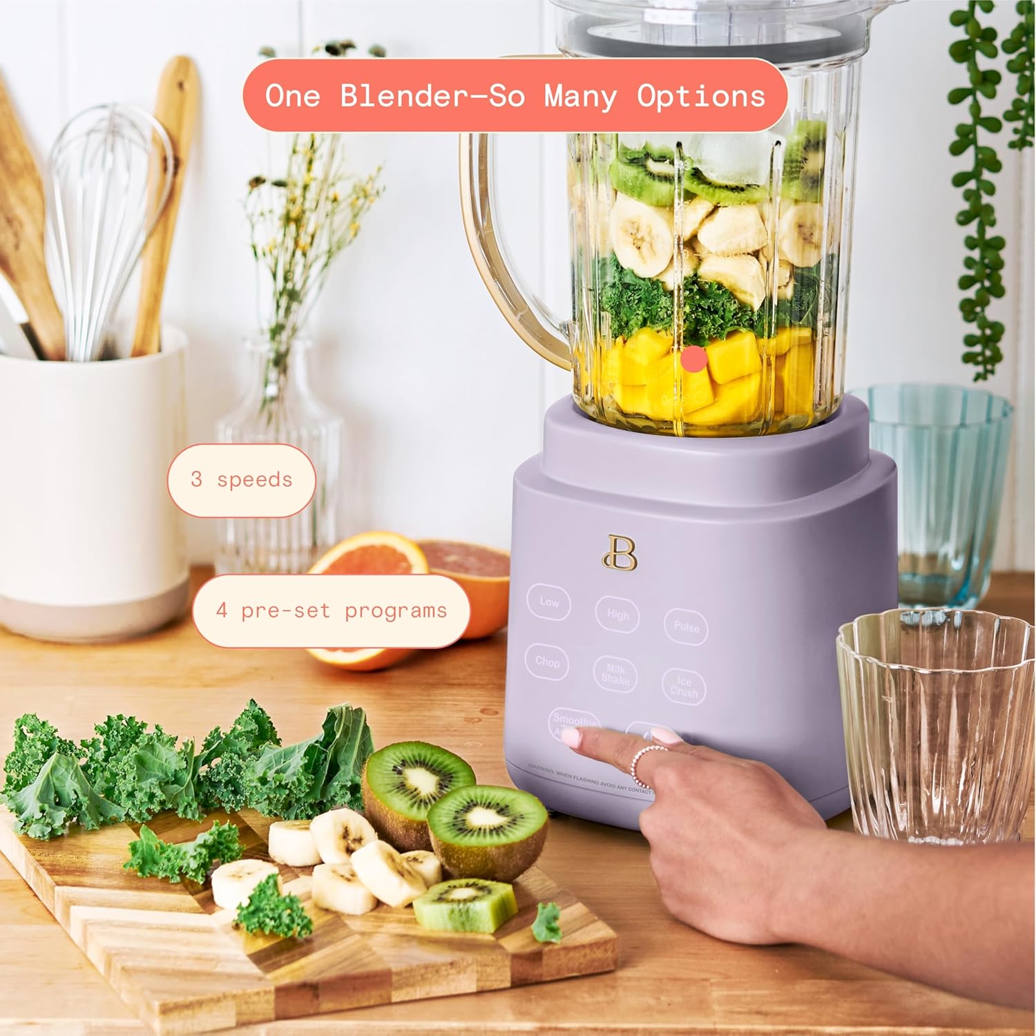 PowerExact High-Performance Blender System with Touch Controls, Multiple Speed Settings, Sleek Design, Ideal for Smoothies, Shakes, and Hot Soups - Blac Sesame (Lavender)