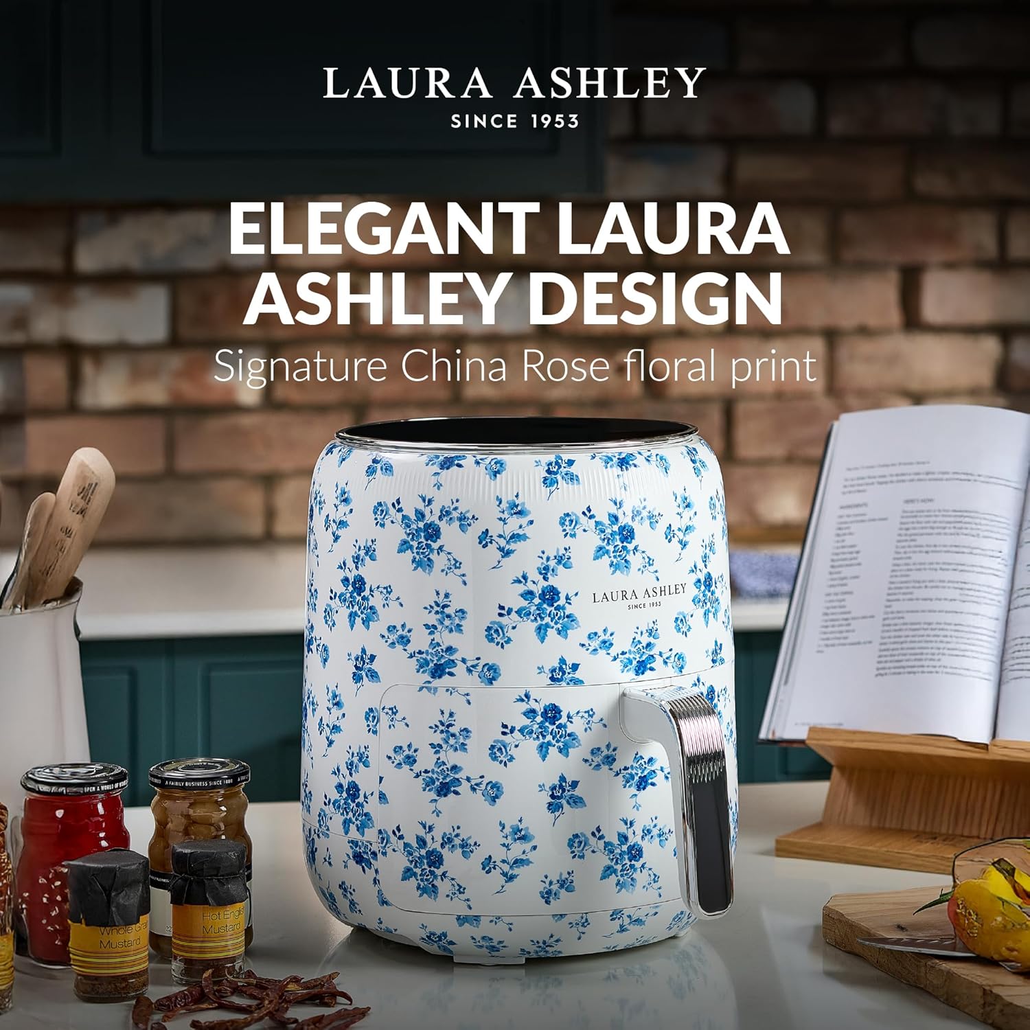 Laura Ashley Digital 9-in-1 Large Air Fryer 4.75 Quarts | Beautiful Air Fryer with China Rose Floral Print | Compact Airfryer with Rapid Air Technology for Healthy & Energy-Efficient Cooking