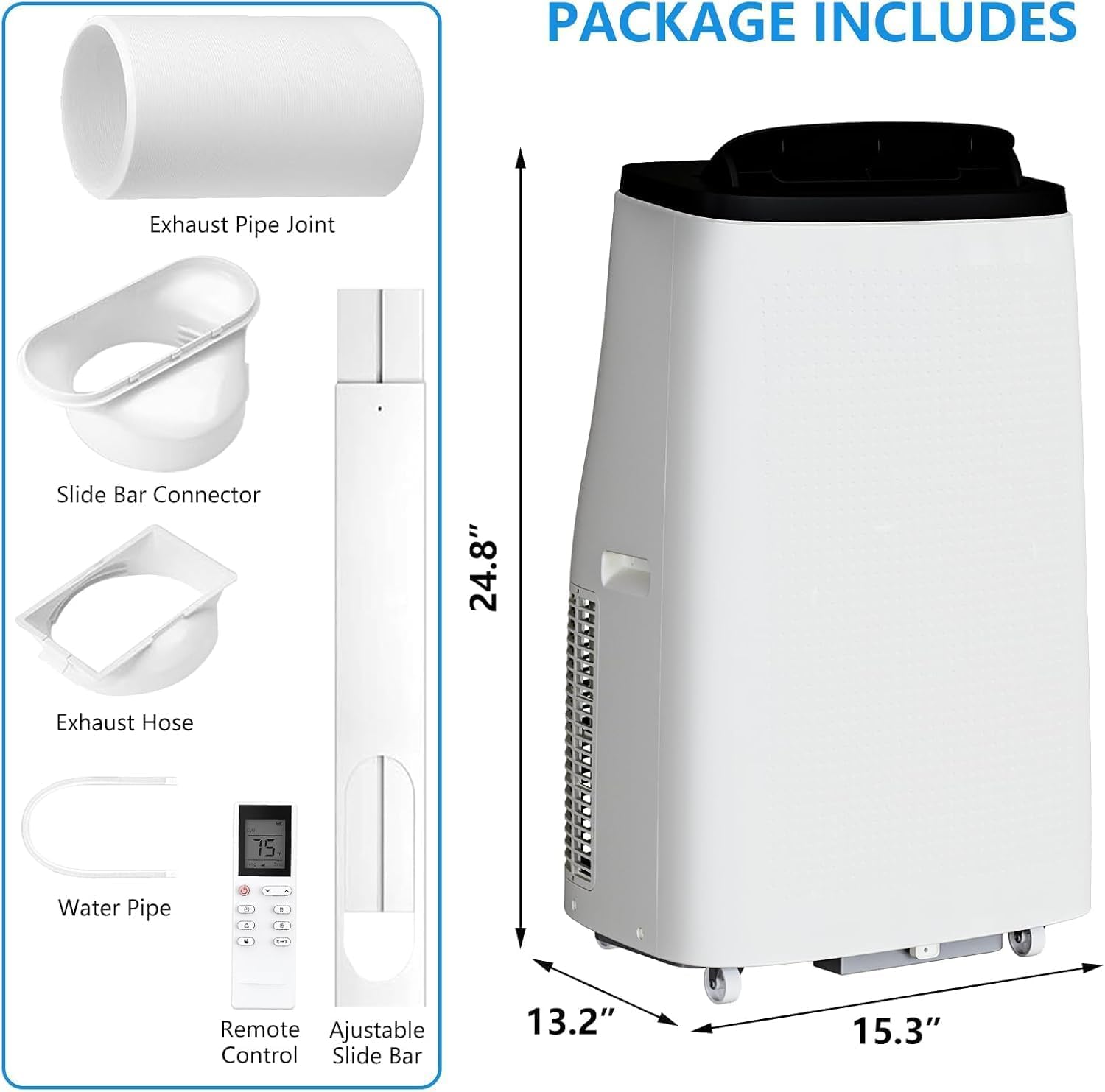 14,000 BTU Portable Air Conditioner, 3-In-1 Cooling, Fan & Dehumidifier for Up to 750 Sq.Ft, Smart AC Unit with Remote Control for Large Rooms, Offices, and Temporary Spaces