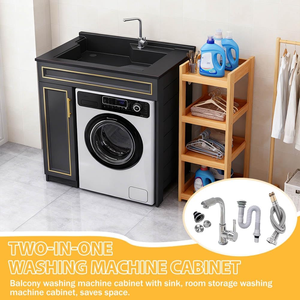 Multifunctional Washing Machine and Sink Combination Unit, Laundry Cabinet with Sink, Suitable for Placement Above Washing Machines and Dryers, Includes Faucet,Left 80 * 60cm