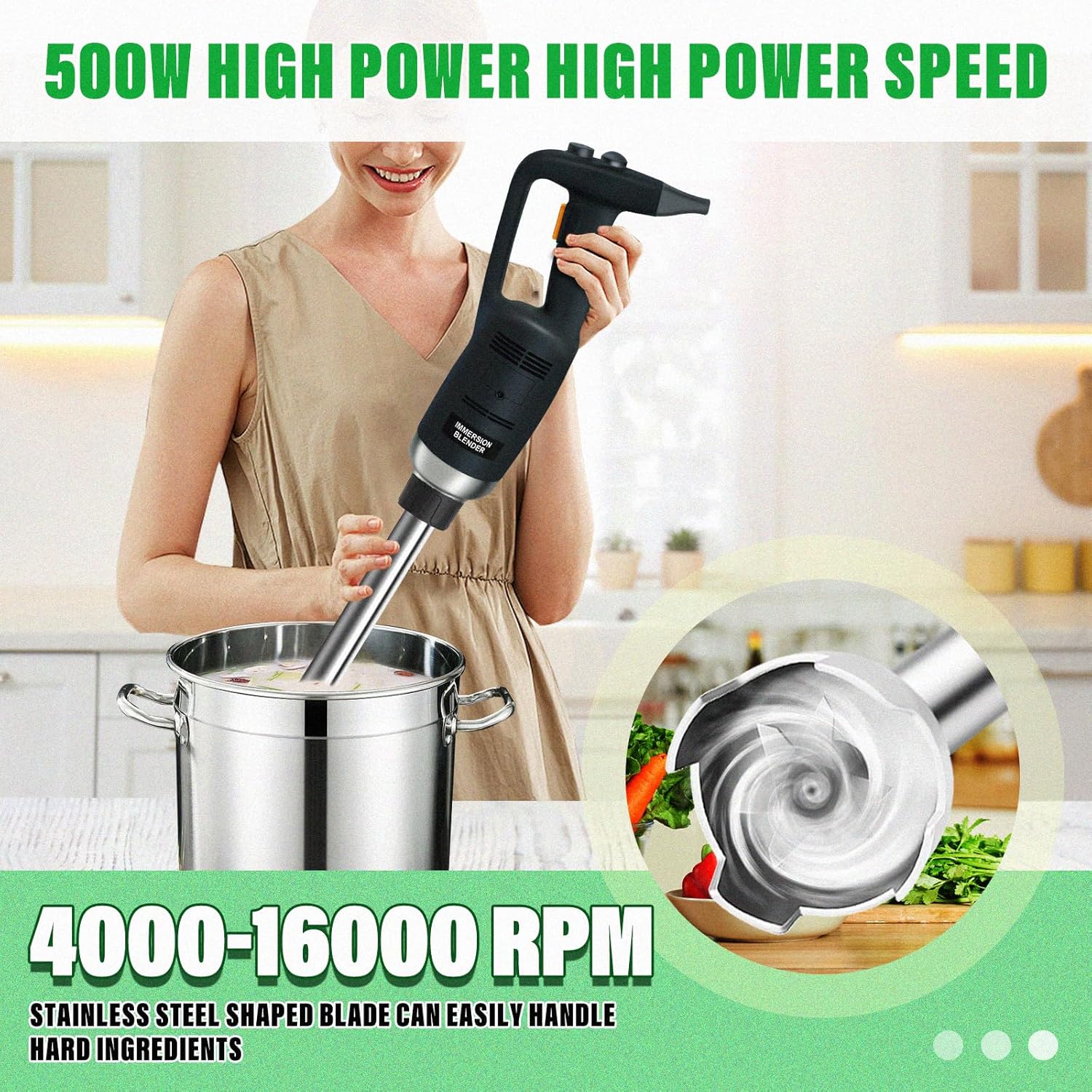 Electric Immersion Blender Handheld Blender 14 Inch 500W With Adjustable Speed Stainless Steel Food Grade shaft for Commercial Home Kitchen