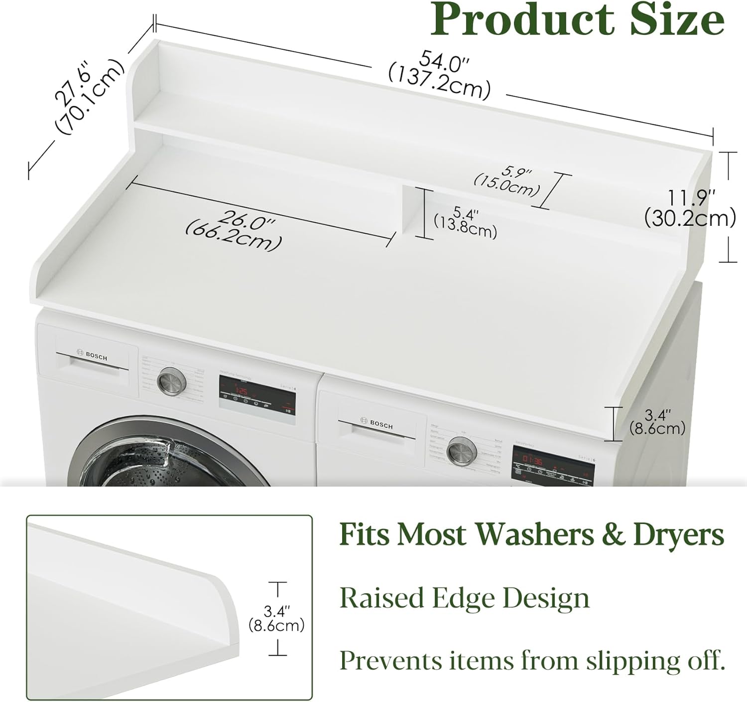 2-Tier Washer Dryer Countertop, Laundry Room Organization and Storage, 27.6