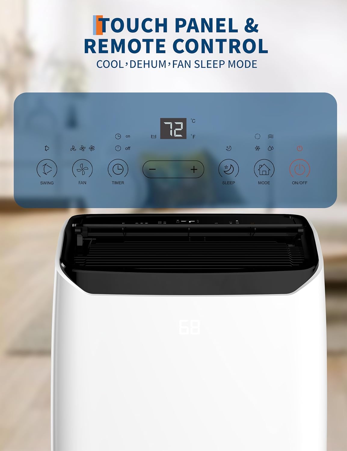 Portable AC Unit for Bedroom, 14000 BTU Air Conditioner for Rooms up to 750 Sq.Ft, 3-in-1 Energy Efficient AC Unit for Room with Fan, Dehumidifier 24H Timer & Remote Control, Black Top