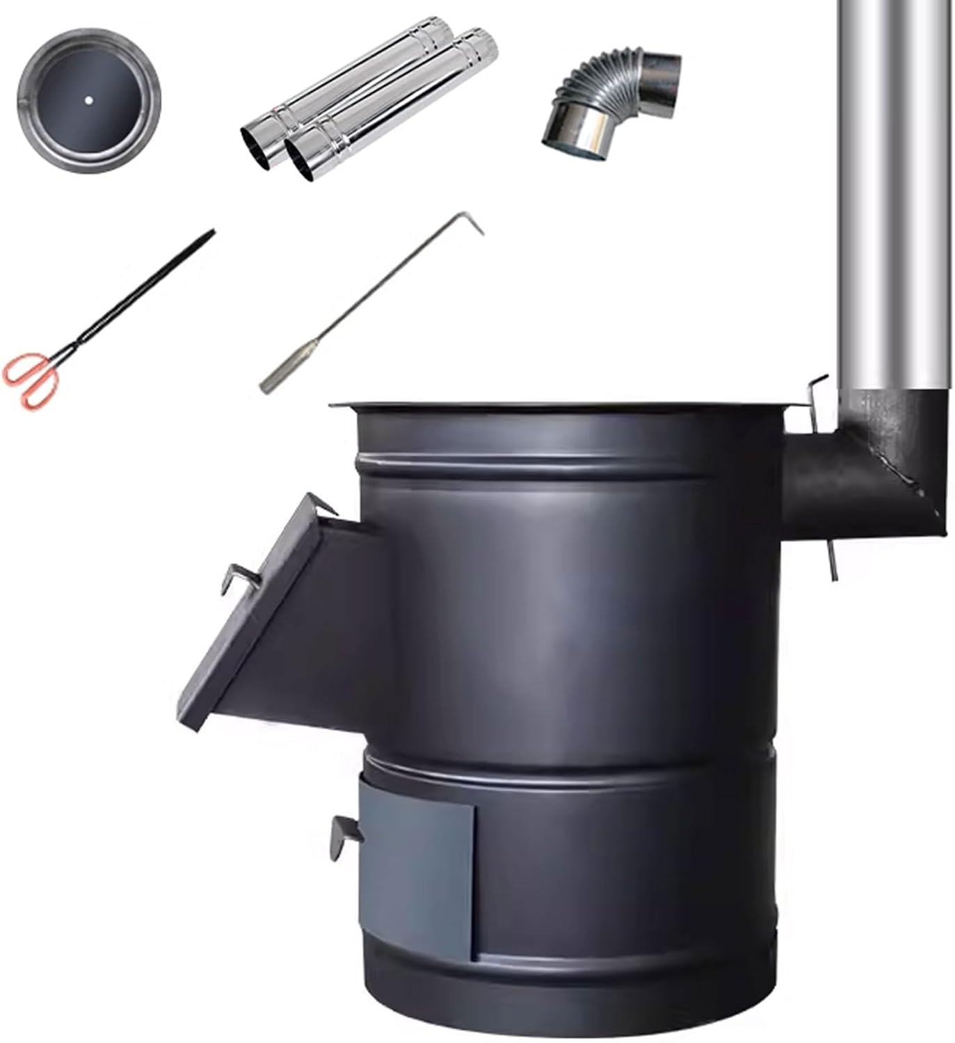 Outdoor Stove Burner Gas Portable Wood Burning Stove Adjustable Heat Level Made of Steel Plate Camping Cookware with Smoke Barrier for Outdoor Cooking